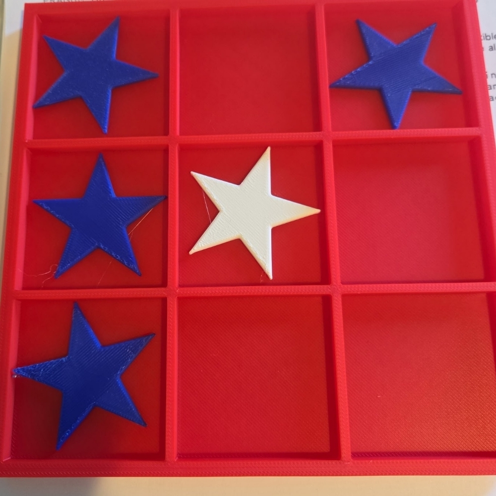 HAND CRAFTED Red Tic-Tac-Hero Board with Blue and White Stars